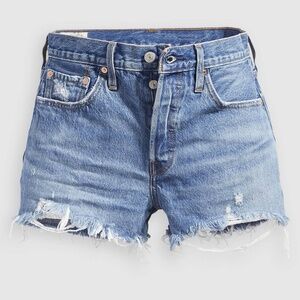 Levi's Light Blue Frayed Jean Shorts